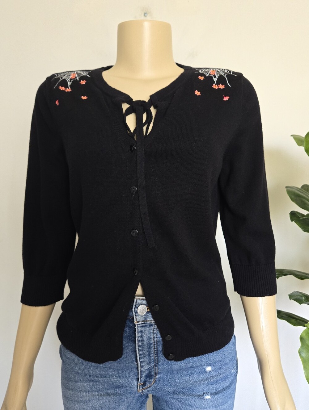 Banned Retro Mia Spiderweb Blossom Cardigan Black - L Gothic